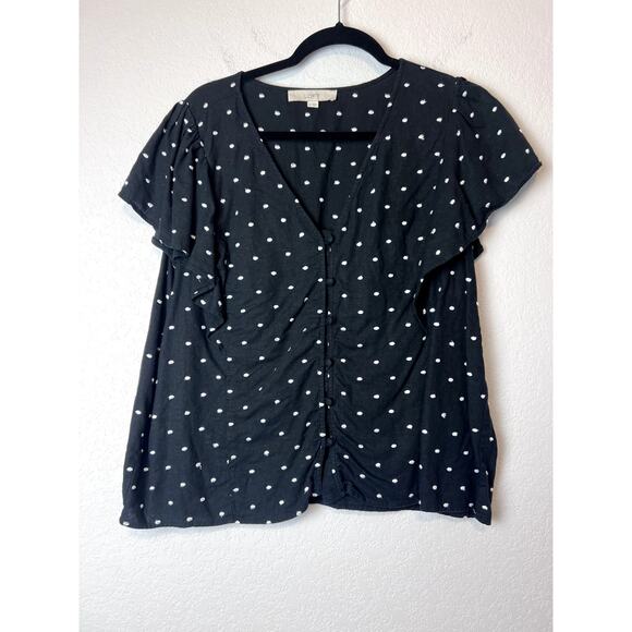 LOFT Tops - Charming LOFT White Polka Dot Ruffle Linen Blend Blouse